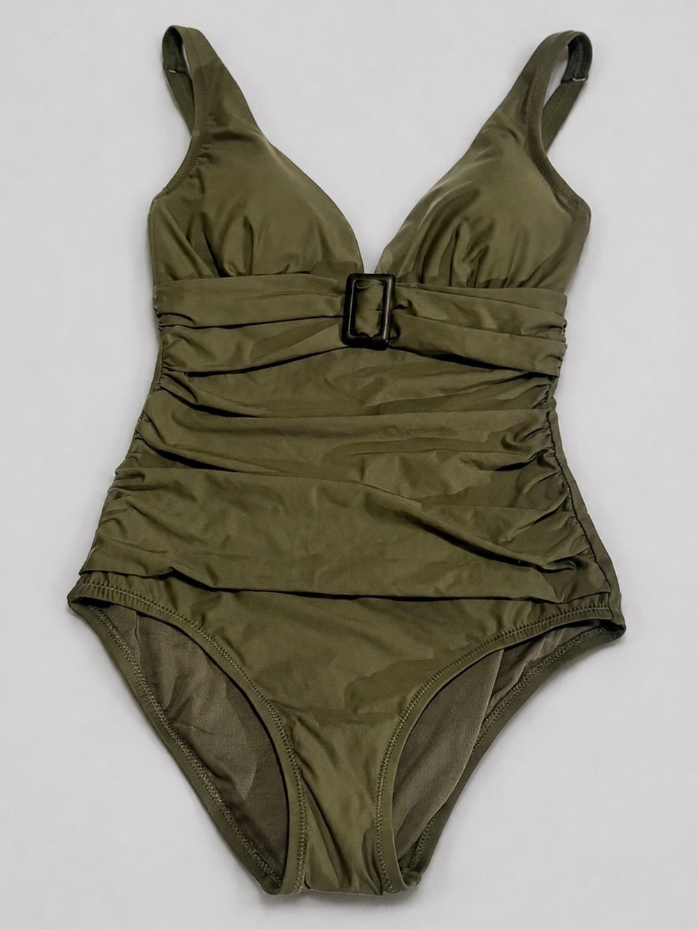 Dkny Olive Green Ruched One-Piece Swim with Buckle